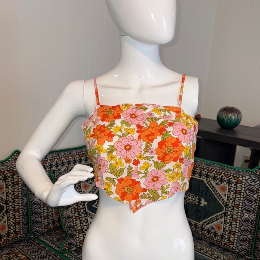 NWT Rue21 Orange Pink Asymmetrical Crop Camisole